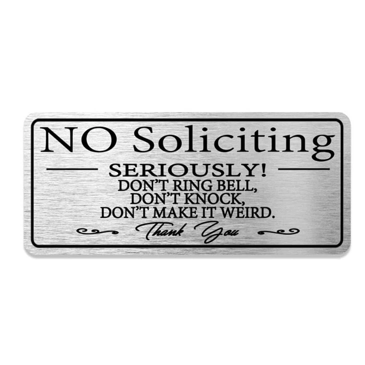 No Soliciting Sign Metal Self Adhesive Sign Silver_